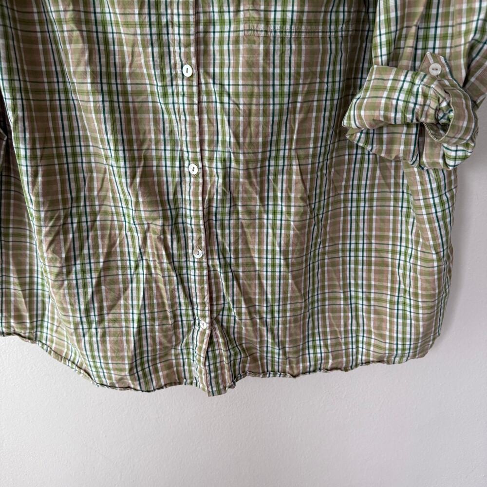 Susan Graver Oversized green plaid shirt size 3X/P Green White front pocket - Picture 4 of 10